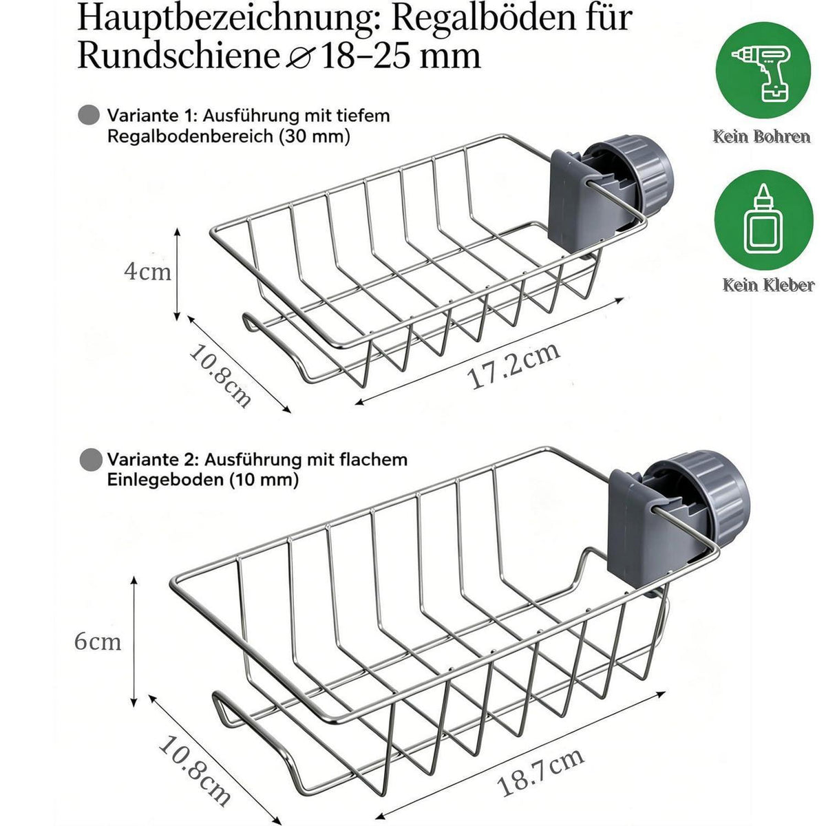 Duschregal Edelstahl ohne Bohren – 2er Set für Badezimmer & Küche