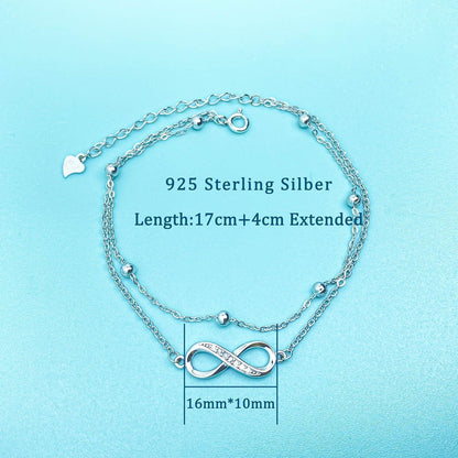 Damen Armband Unendlichkeit & Herz 925 Sterling Silber Zirkonia