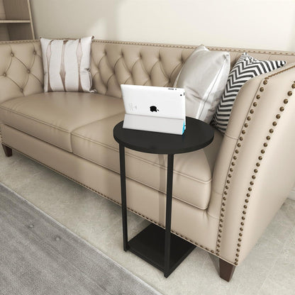 Beistelltisch Rund Couch Nachttisch Laptoptisch Metall Holz 40x40x60cm Schwarz