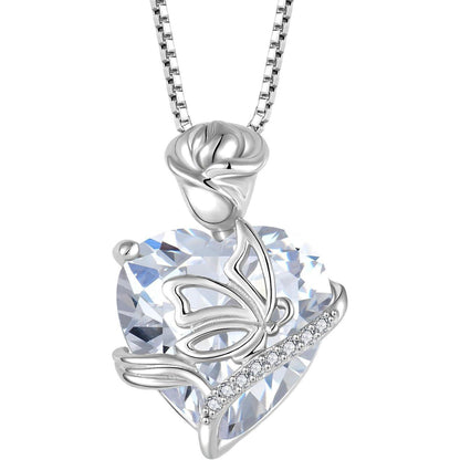 Geburtsstein Kette Damen 925 Sterling Silber Schmetterling Rose Blume Zirkonia
