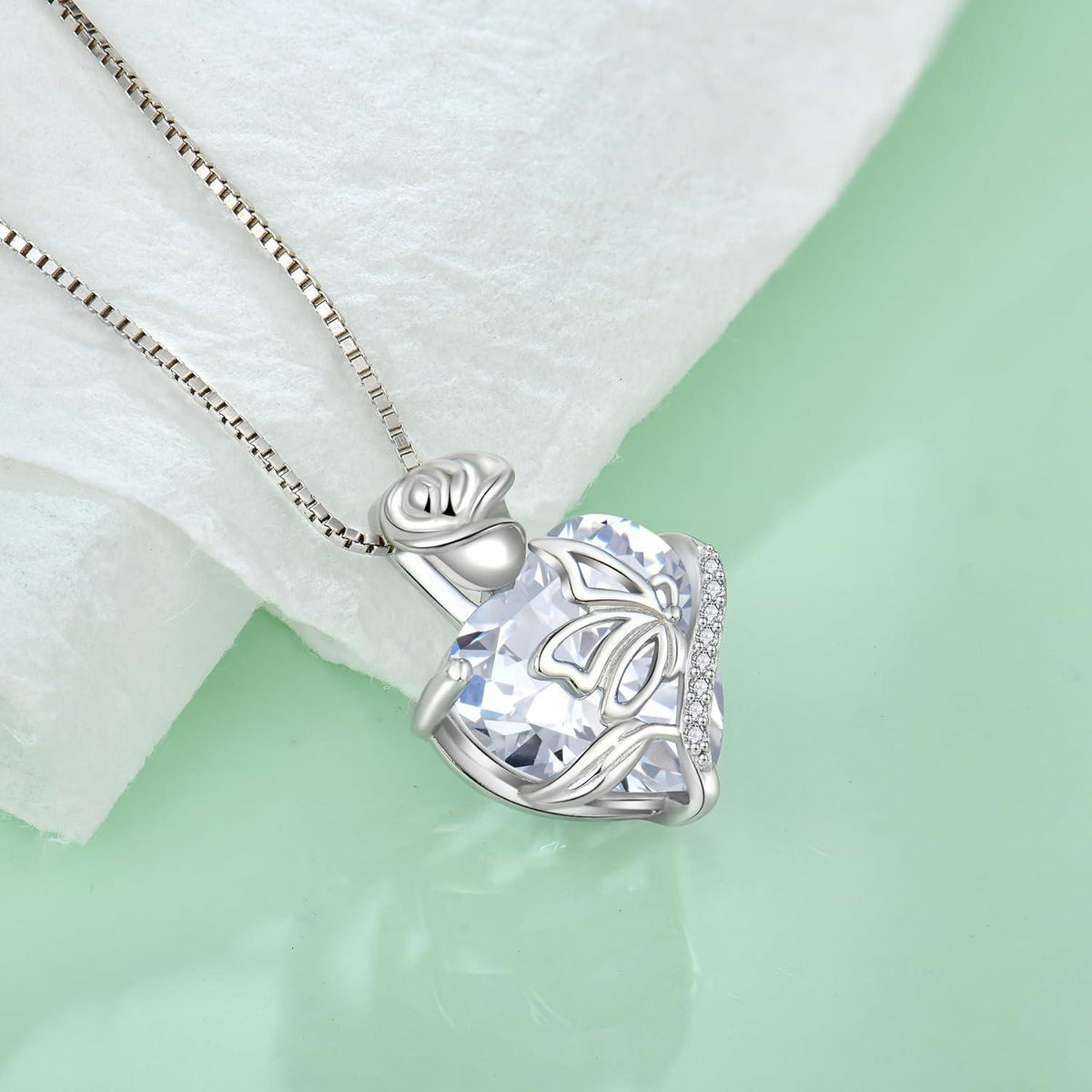 Geburtsstein Kette Damen 925 Sterling Silber Schmetterling Rose Blume Zirkonia