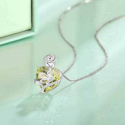 Herz Geburtsstein Kette Damen 925 Sterling Silber Schmetterling Rose Peridot