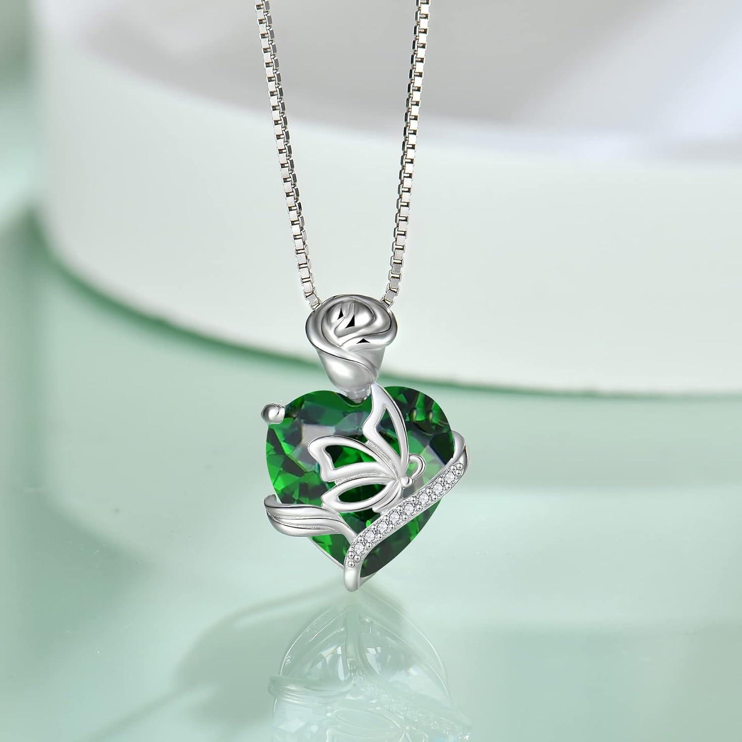Herz Geburtsstein Kette Sterling Silber Anhänger Rose Halskette