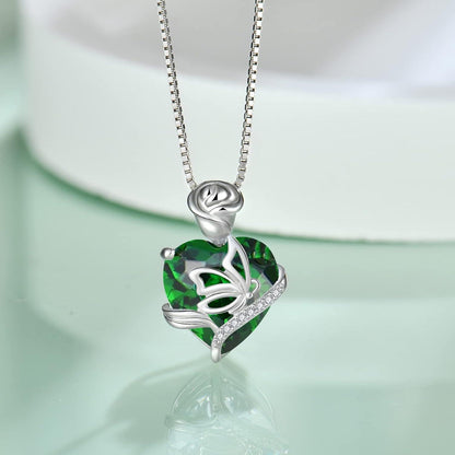 Herz Geburtsstein Kette Sterling Silber Anhänger Rose Halskette