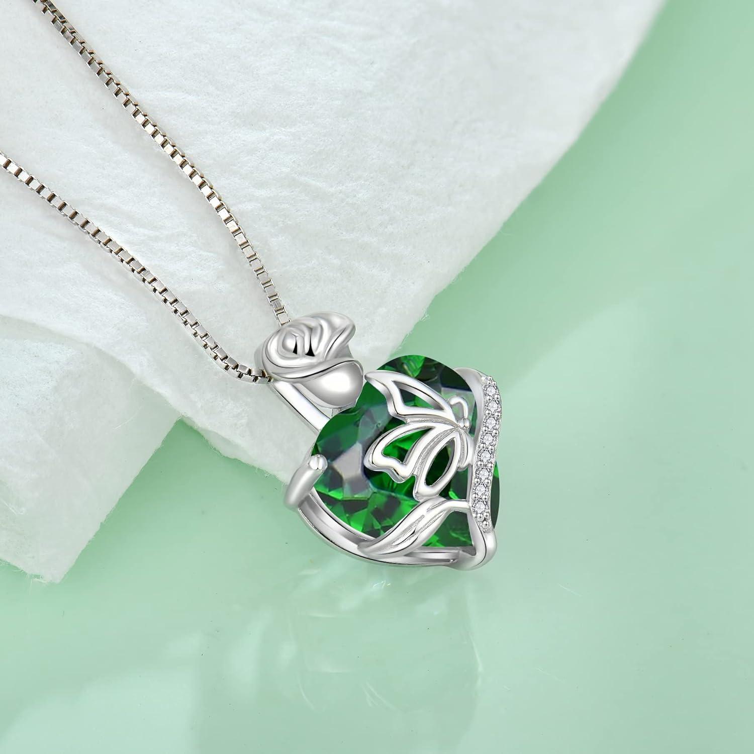 Geburtsstein Kette Damen 925 Sterling Silber Anhänger Halskette Smaragd