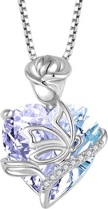 Geburtsstein Herz Halskette 925 Silber Schmetterling Rose Alexandrit