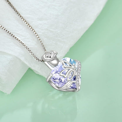 FJ Herz Geburtsstein Kette Damen 925 Sterling Silber Alexandrit Halskette