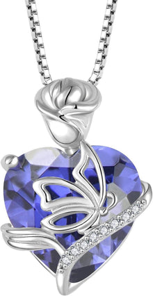 925 Sterling Silber Herz Geburtsstein Kette Schmetterling Rose