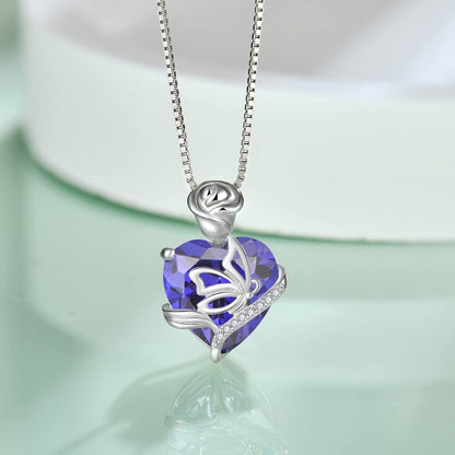 925 Sterling Silber Herz Geburtsstein Kette Schmetterling Rose