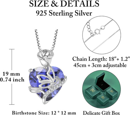 Herz Geburtsstein Damen Kette 925 Silber Schmetterling Rose Halskette