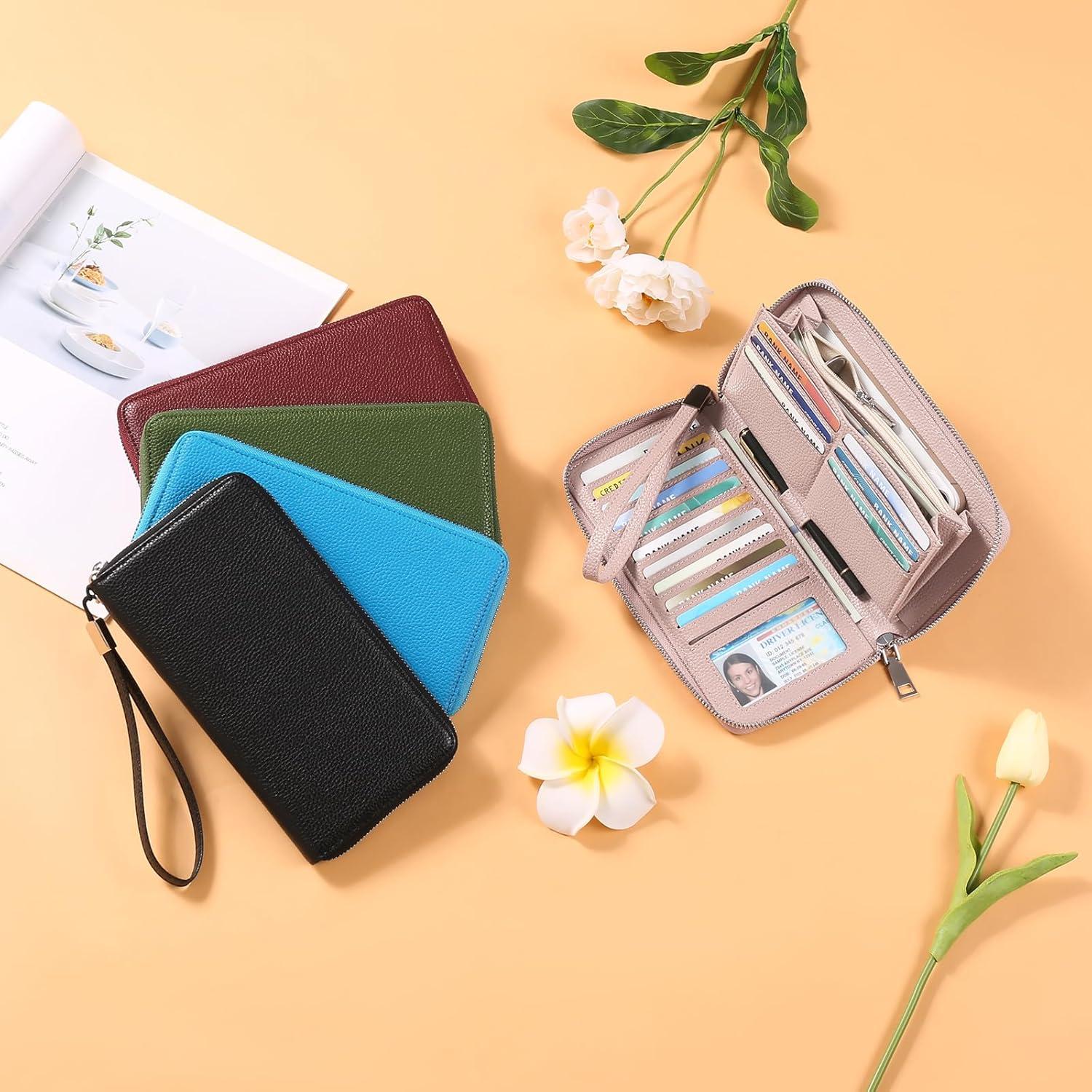 Damen Geldbörse RFID-Leder Reißverschluss Himmelblau-a