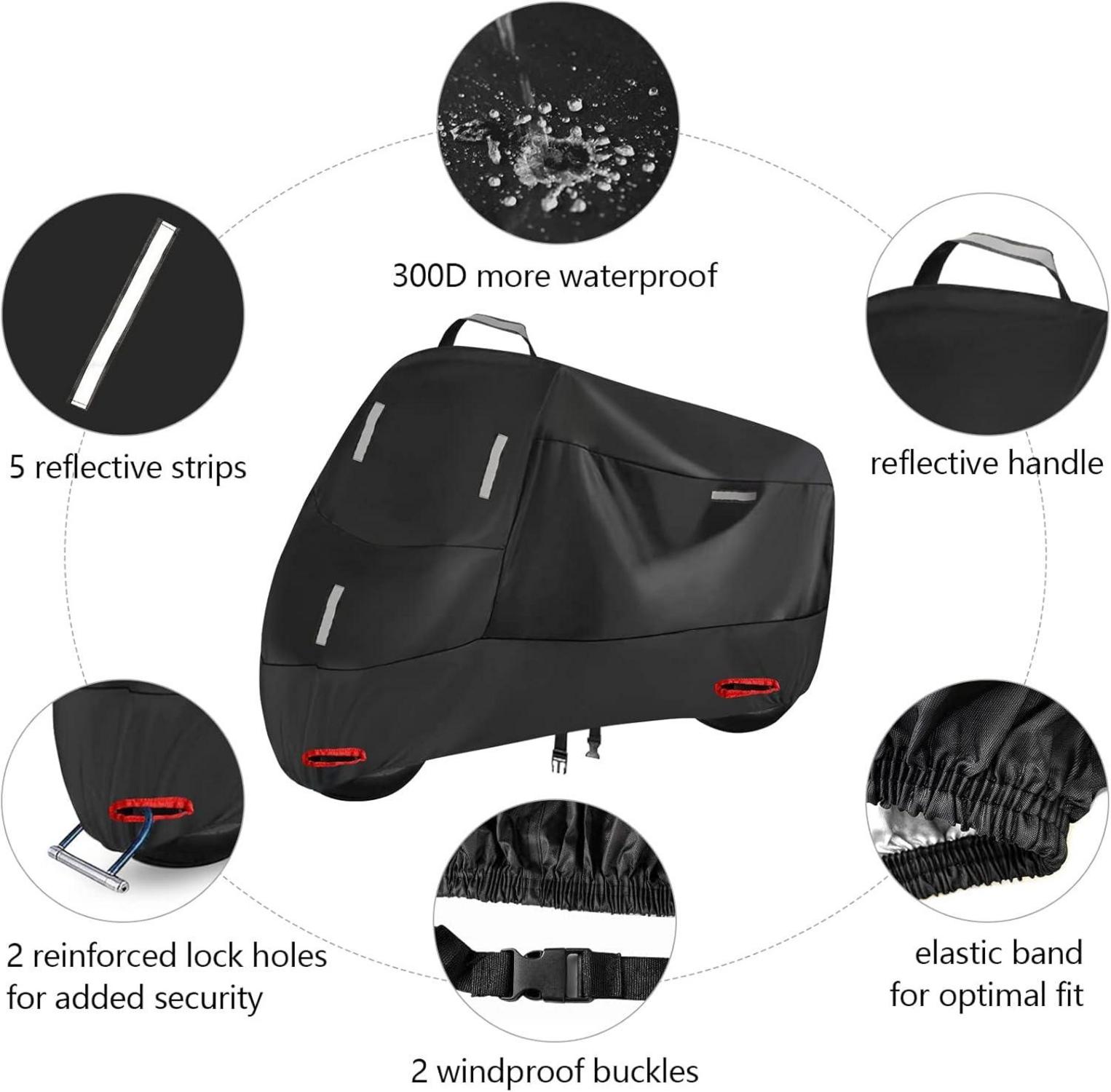 Motorradabdeckung 300D Wasserdicht XXXXL Silber Schwarz