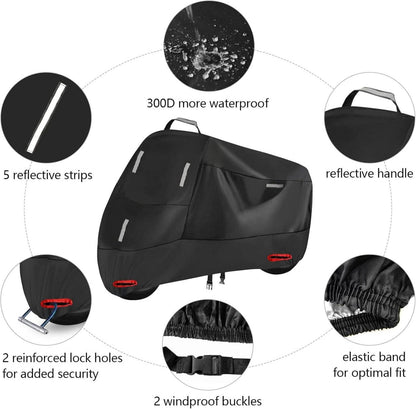 Motorradabdeckung 300D Wasserdicht XXXXL Silber Schwarz