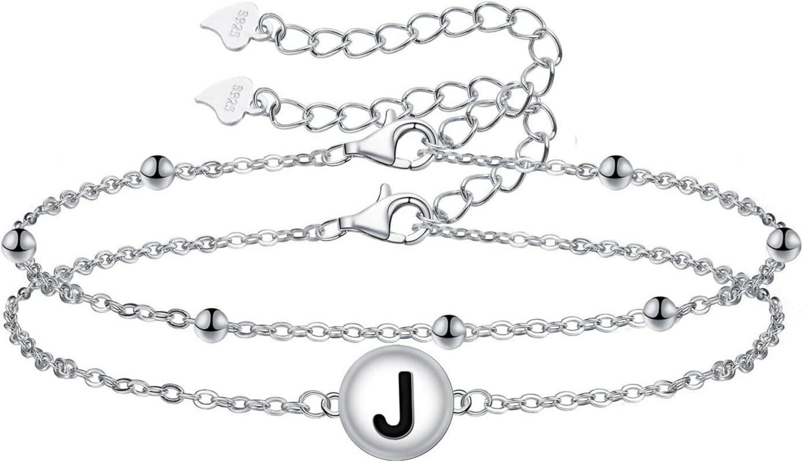 Buchstaben Armband 925 Sterling Silber Herz Verstellbar Damen GSG