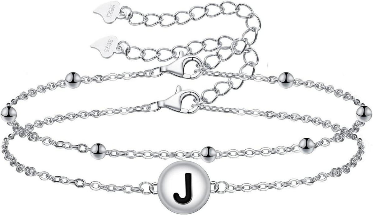 Buchstaben Armband 925 Sterling Silber Herz Verstellbar Damen GSG