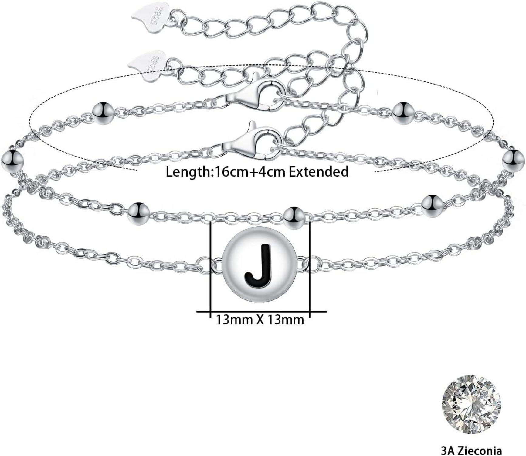 Buchstaben Armband Damen 925 Sterling Silber Verstellbares Herzarmband