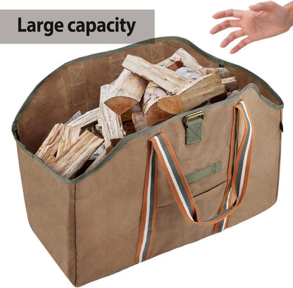 Kaminholztasche Brennholztasche gewachstes Segeltuch wasserdicht Braun