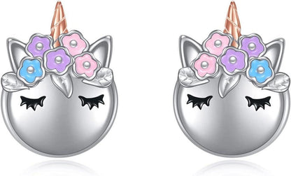 Einhorn Ohrstecker 925 Silber Geschenk Damen Mädchen