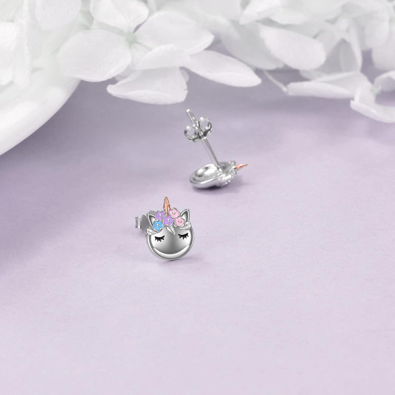 Einhorn Ohrstecker 925 Silber Geschenk Damen Mädchen