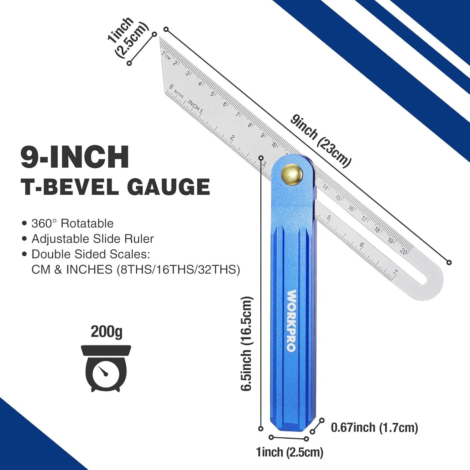 WORKPRO Anschlagwinkel T-Schmiege Set 200mm 230mm Edelstahl Aluminium 2-teilig