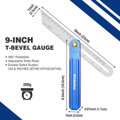 WORKPRO Anschlagwinkel T-Schmiege Set 200mm 230mm Edelstahl Aluminium 2-teilig