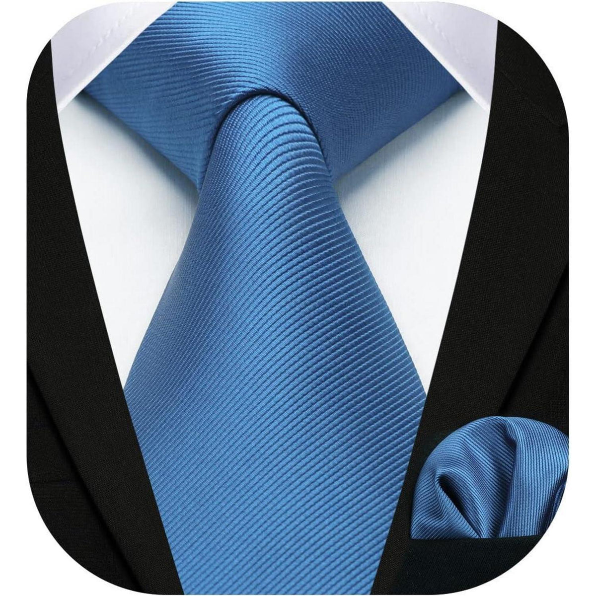 Krawatten-Set Herren mit Einstecktuch, einfarbig, Blau
