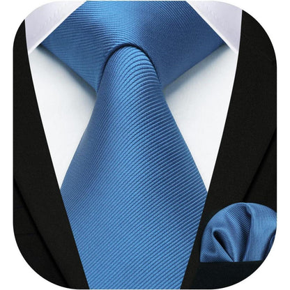Krawatten-Set Herren mit Einstecktuch, einfarbig, Blau