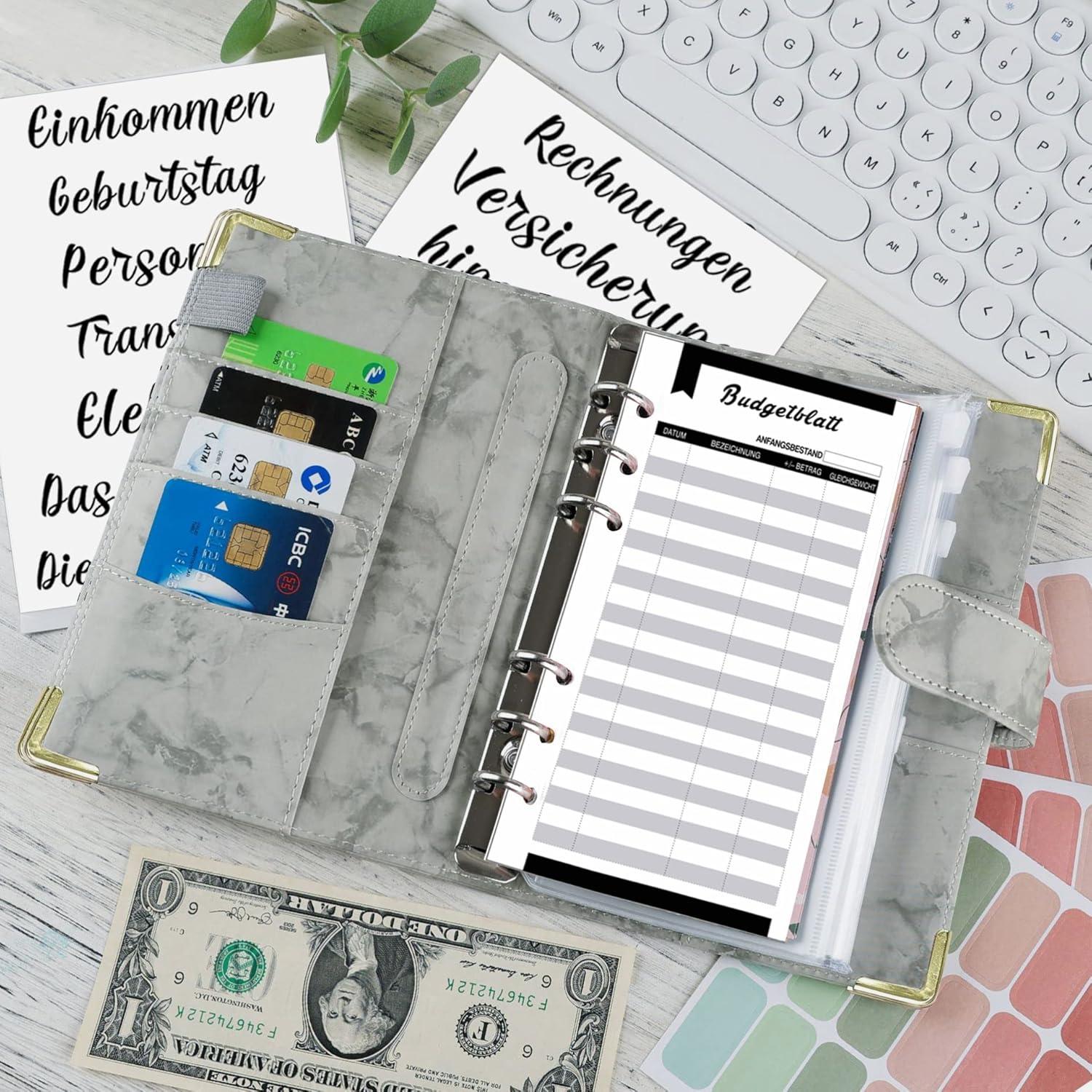 A6 Budget Planner Geld Organizer mit 12 Binder Taschen und Budgetblättern