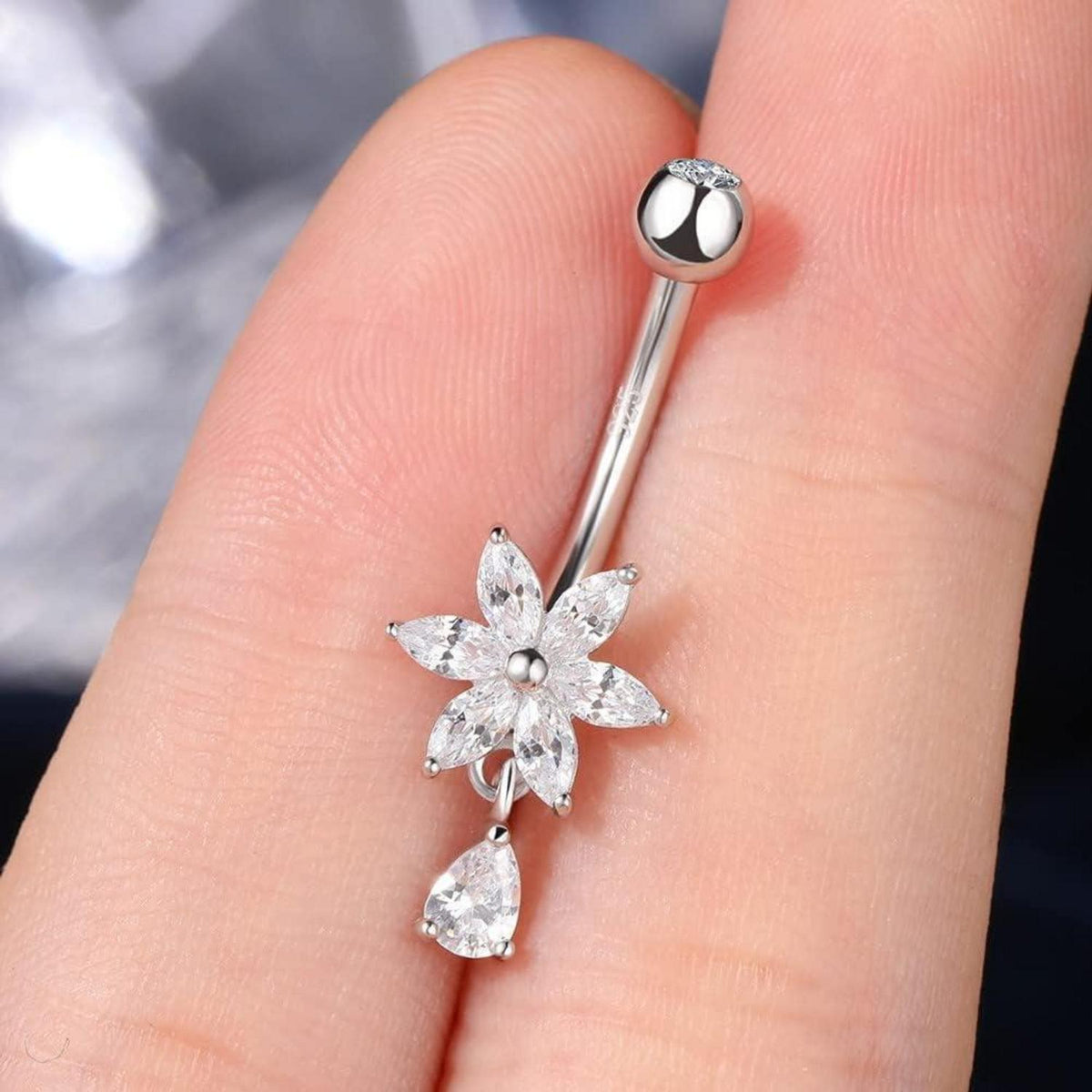 Bauchnabelpiercing Herz 925 Silber 14G 10mm Dangle CZ