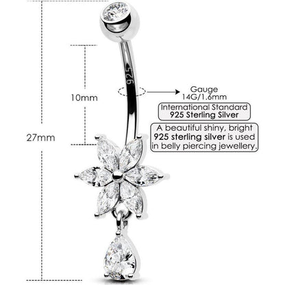 Bauchnabelpiercing Herz 925 Silber 14G 10mm Dangle CZ