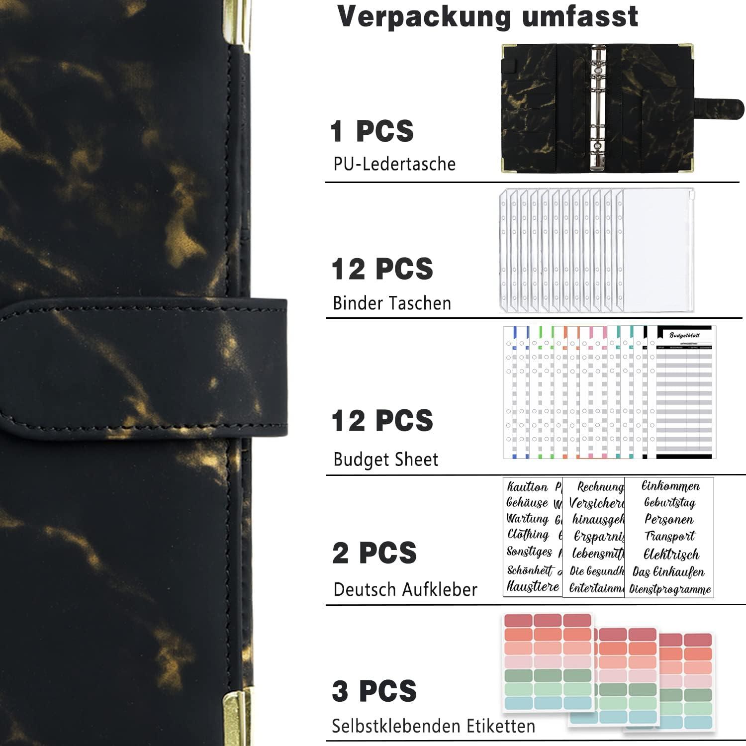 A6 Budget Planner Deutsch mit 12 Binder Taschen und