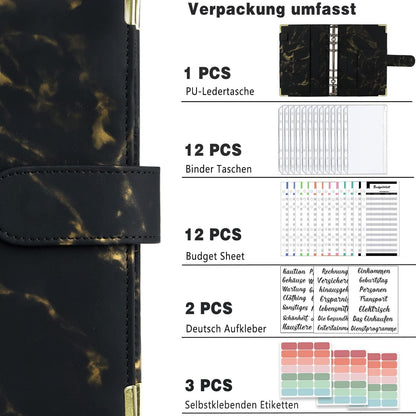A6 Budget Planner Deutsch mit 12 Binder Taschen und
