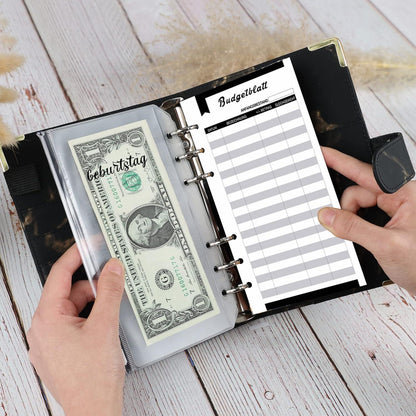 A6 Budget Planer Geld Organizer Sparbuch mit Binder Taschen und Etiketten - Deutscher Budget Organizer