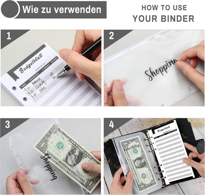 A6 Budget Planner Geld Organizer mit Binder Taschen und Budgetblättern