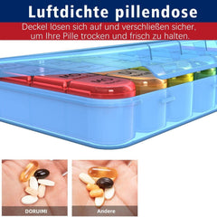 Tablettenbox 7 Tage Pillendose Große Fächer Medikamentenbox Blau