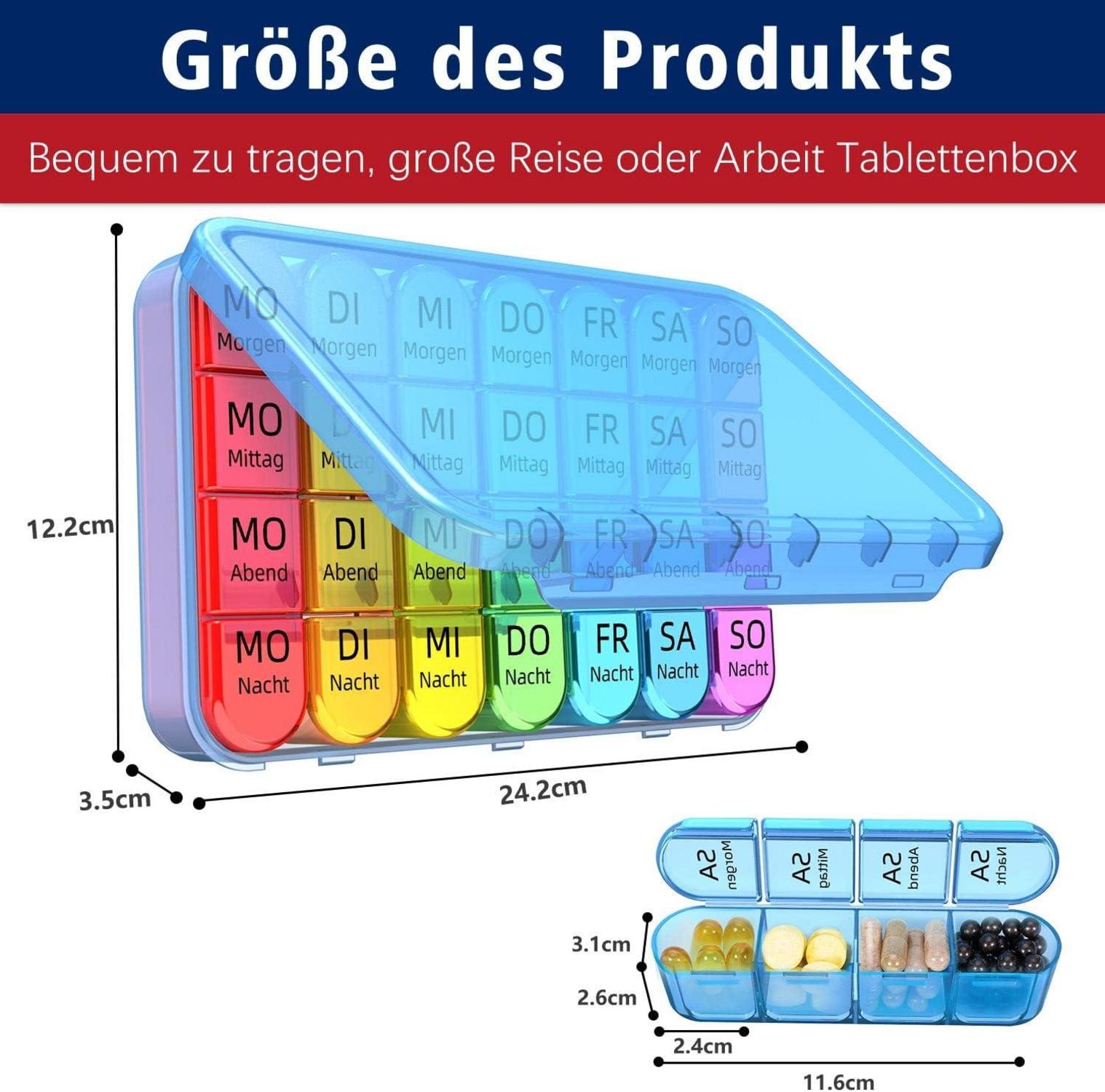 Tablettenbox 7 Tage Medikamentenbox 4 Fächer Blauächstestes Design