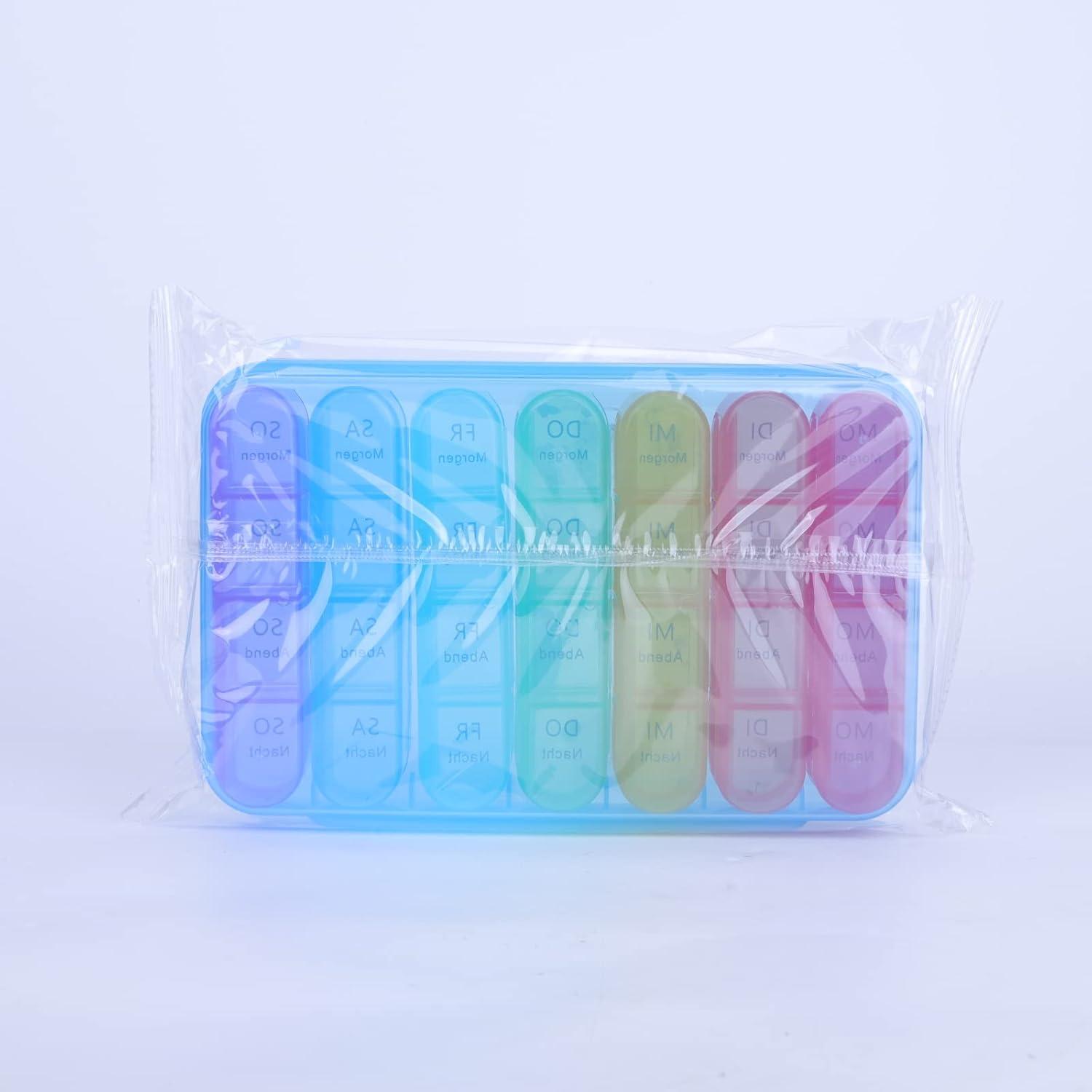 Tablettenbox 7 Tage Medikamentenbox 3 Fächer Tragbar Blau