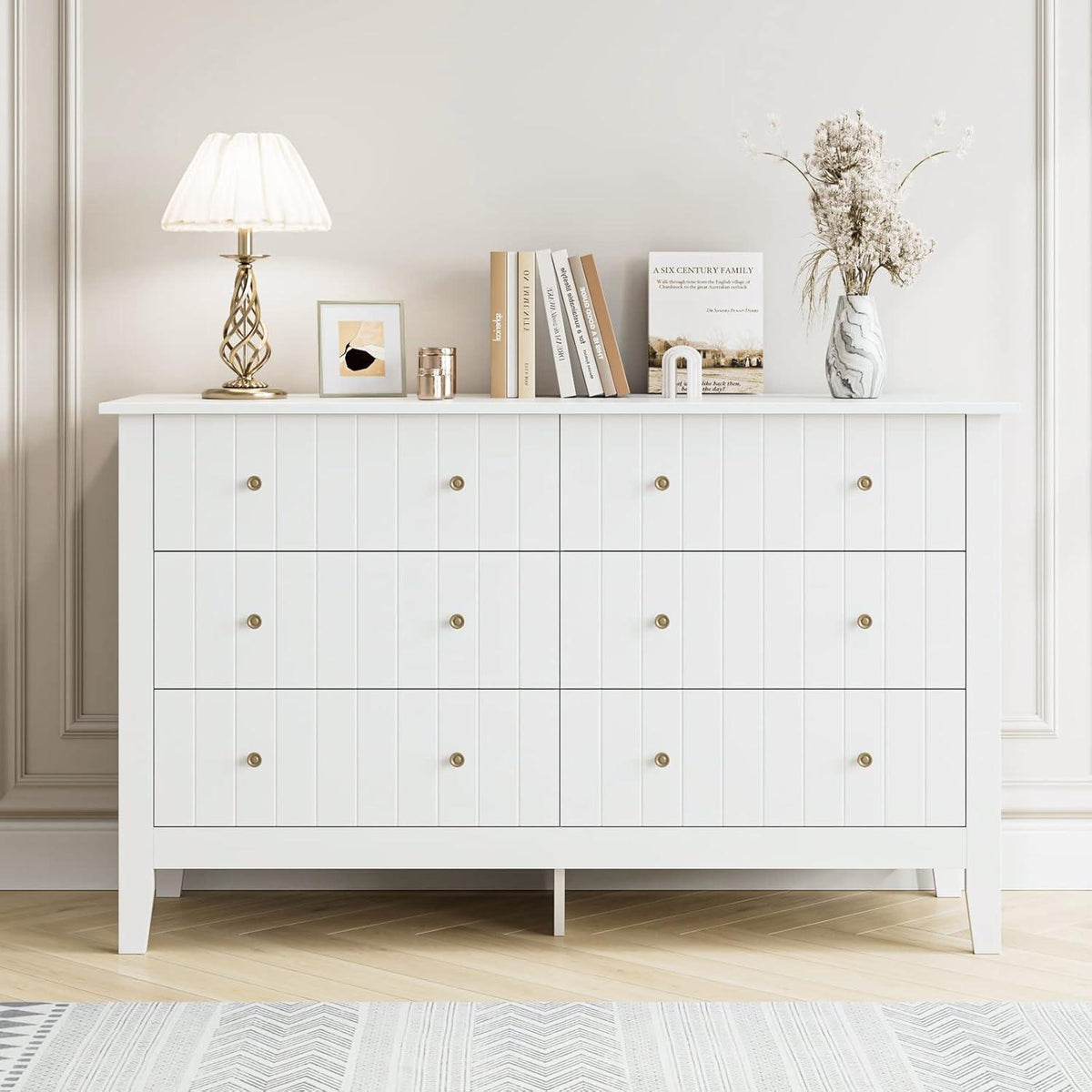 Weiße Kommode mit 6 Schubladen – 133cm Sideboard für Schlafzimmer