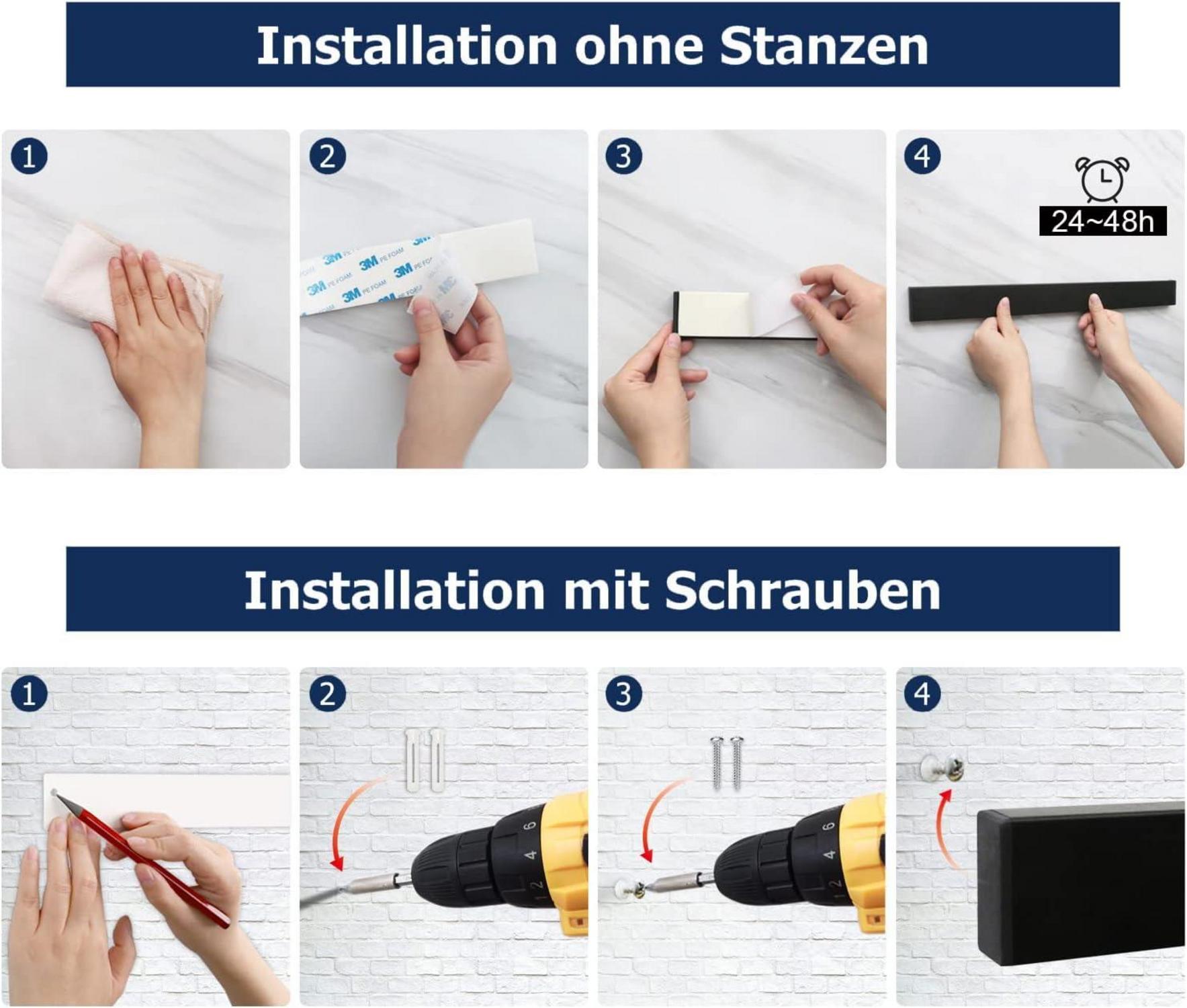Magnetleiste Messer 2er Set mit 3 Haken 40cm Schwarz Edelstahl