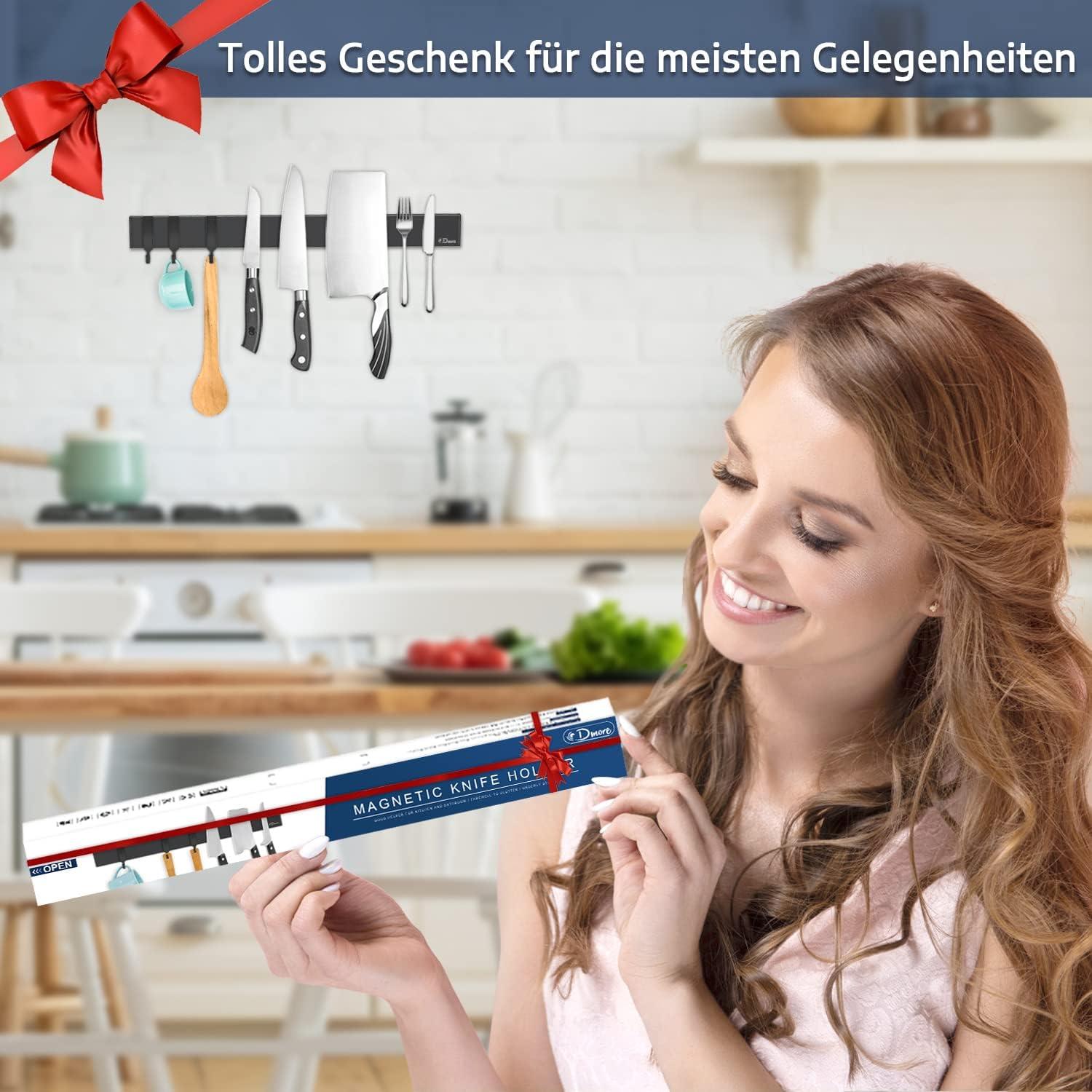 2er Set Magnetleiste Messer 40 cm schwarz mit Haken - Edelstahl Magnet