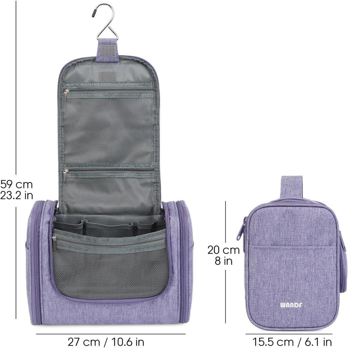 Große Kulturtasche zum Aufhängen, Reise-Waschtasche mit vielen Fächern, Violett