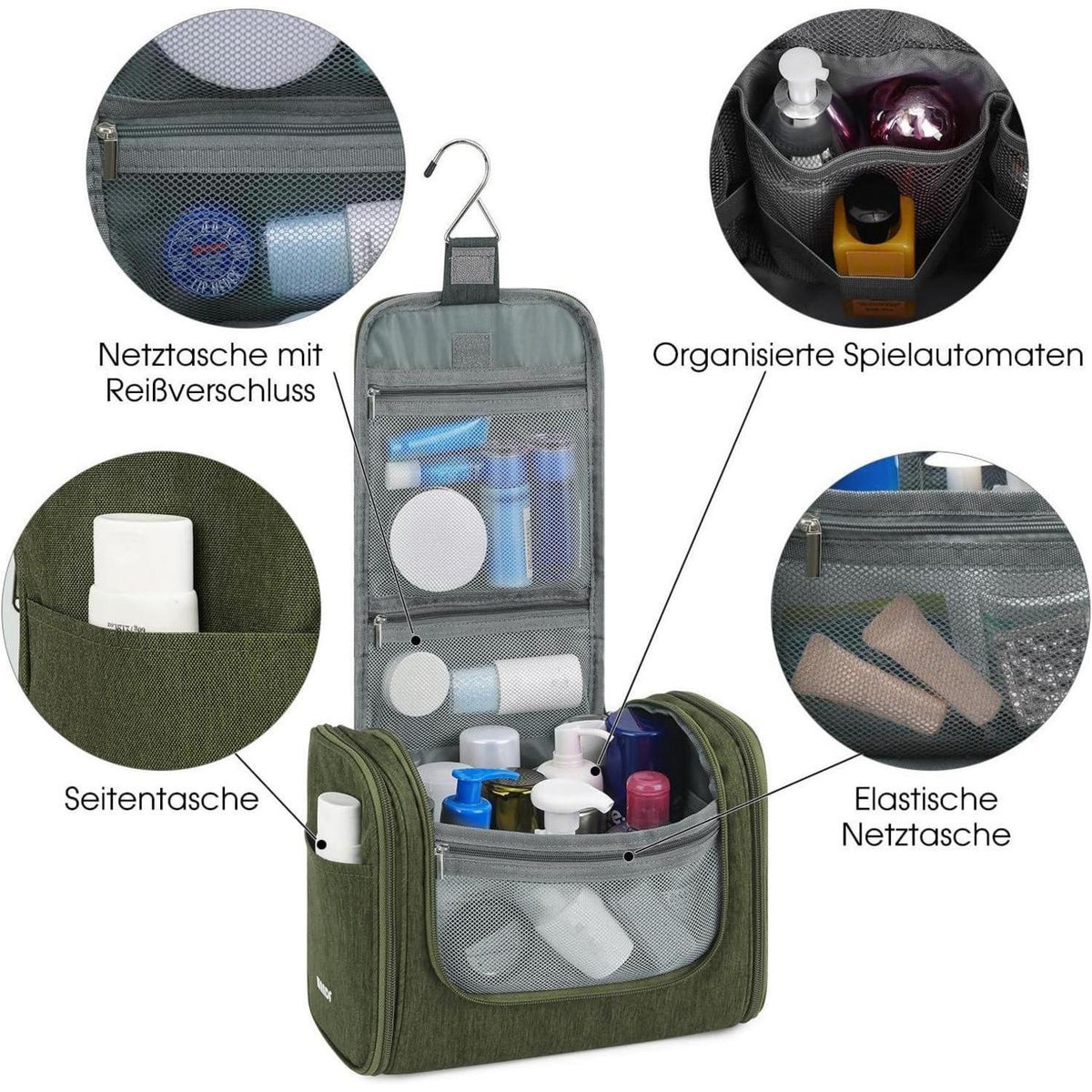 Große Kulturtasche zum Aufhängen, dunkelgrün