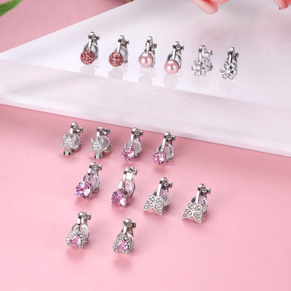 Clip on Ohrringe 8 Paar Kinder Mädchen Ohrclips Herz Stern Blumen