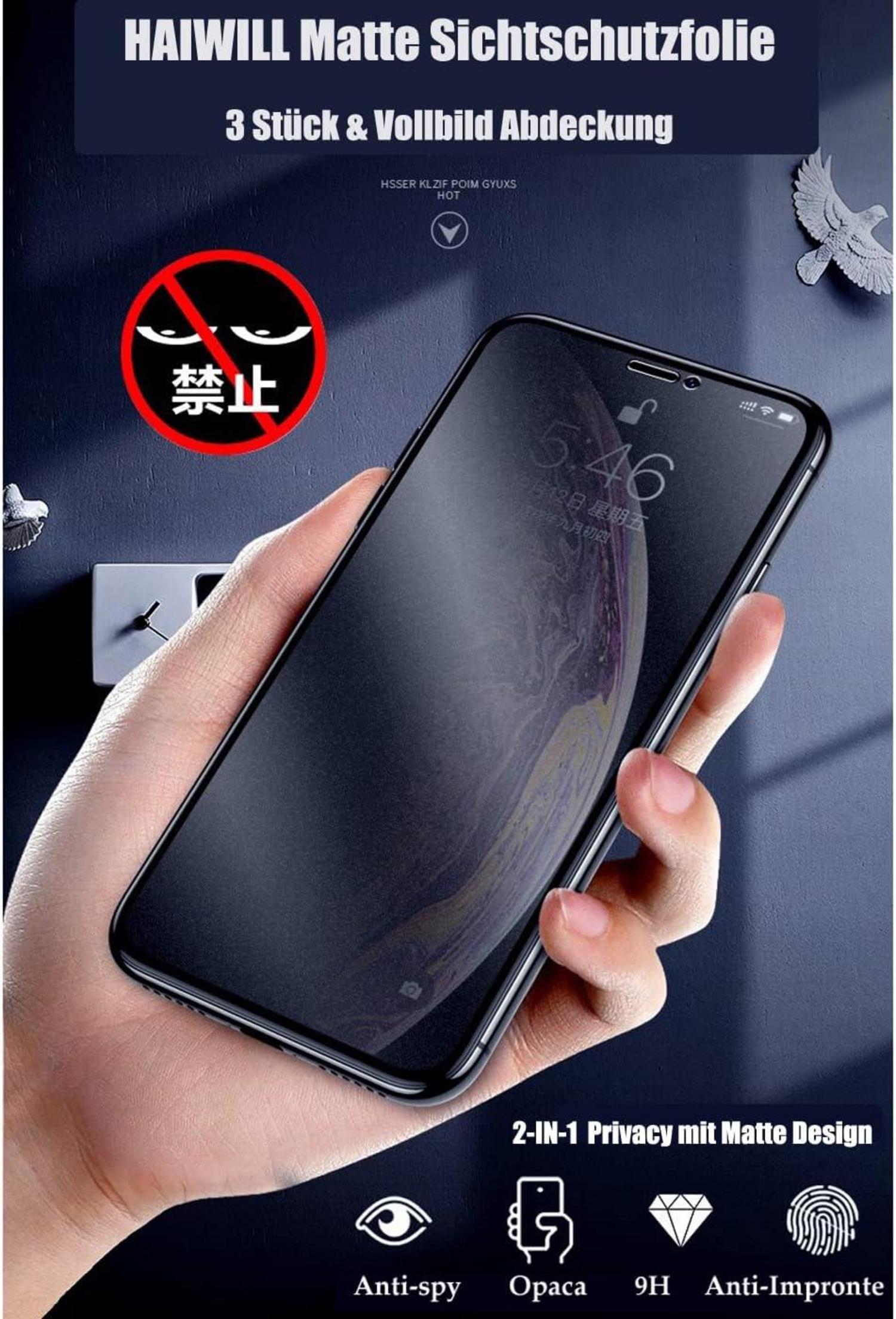 3er Pack Privacy Schutzglas Blickschutzfolie iPhone 14 Pro Max 9H