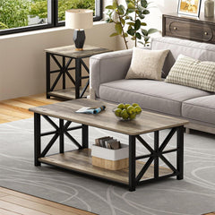 Couchtisch Sandeiche 100 cm Rustikales Design X-förmige