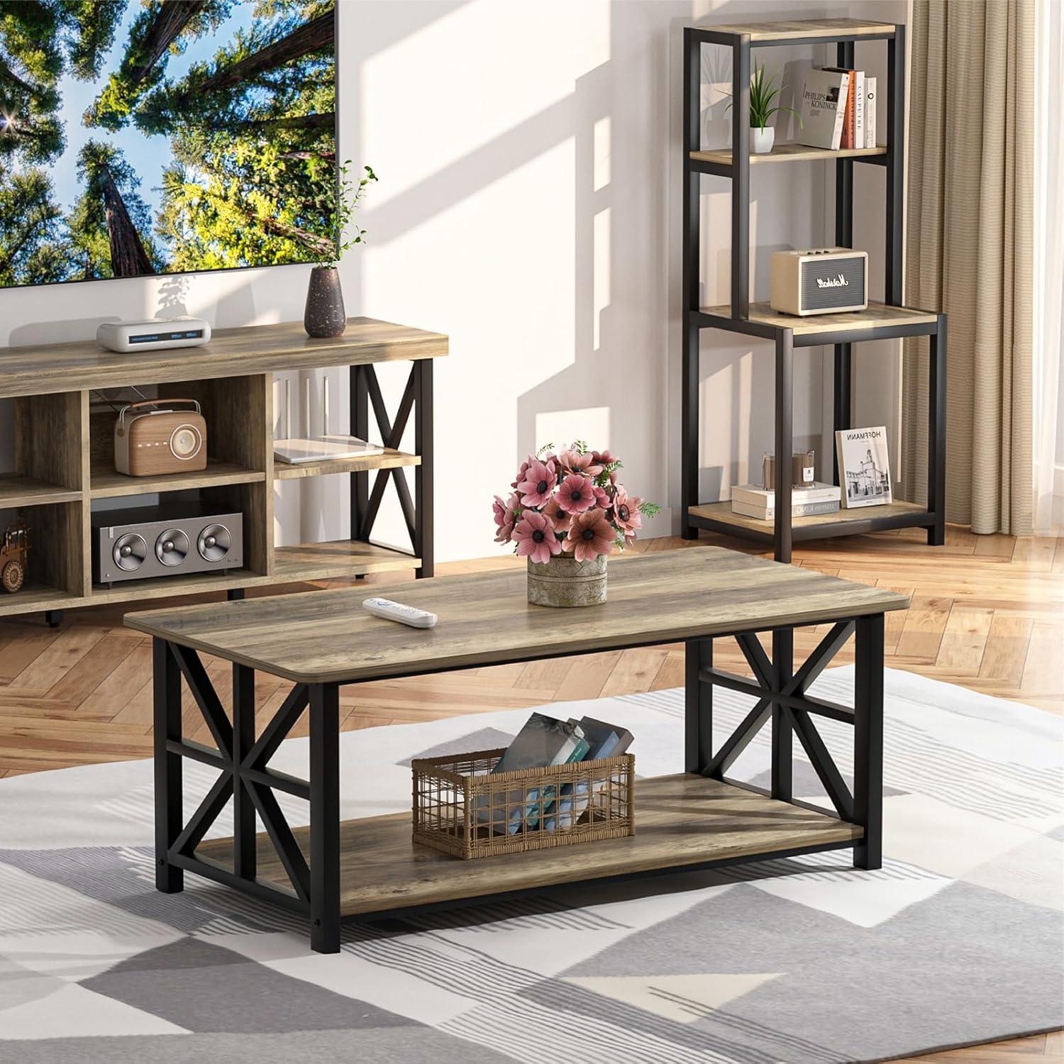 Couchtisch runde Ecke 100cm Holz Metall Regal Sandeiche neu