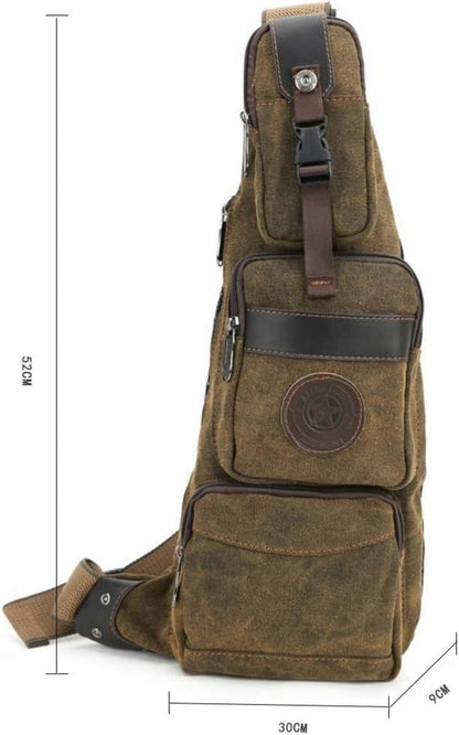 Herren Canvas Brusttasche Crossbag Sling Rucksack Braun