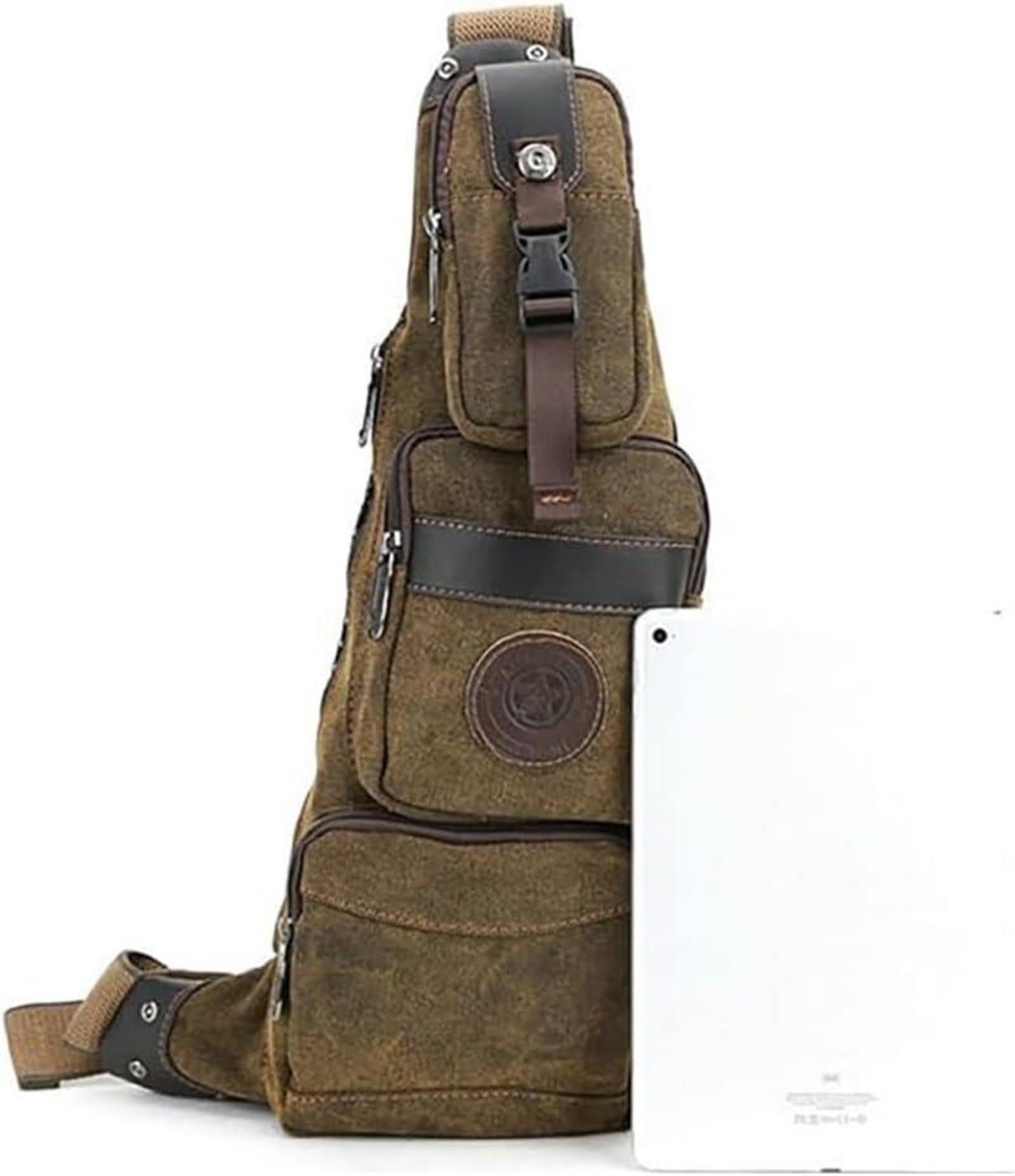 Herren Canvas Crossbag Rucksack Sling Bag Braun 30x9x42cm