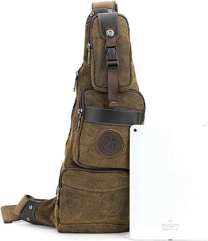 Herren Canvas Crossbag Rucksack Sling Bag Braun 30x9x42cm