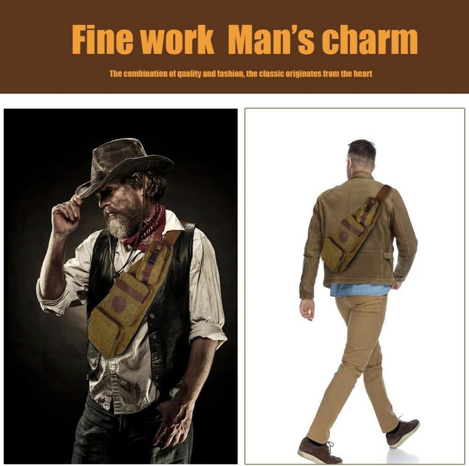 Leathario Herren Brusttasche Canvas Crossbody Sling Bag Braun